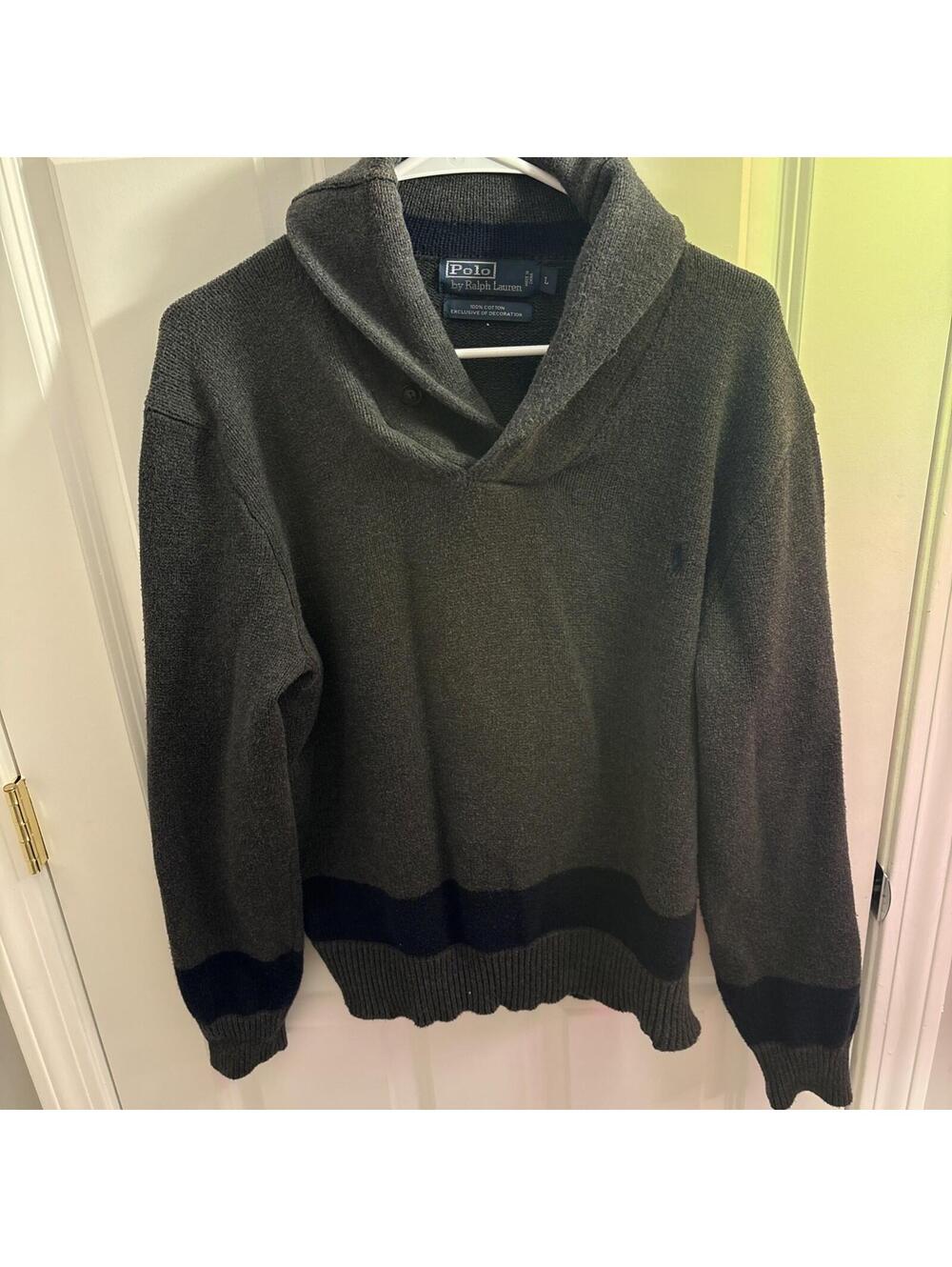 Polo Ralph Lauren Shawl Sweater Mens Large Gray Button Pullover 90s Quiet Luxury